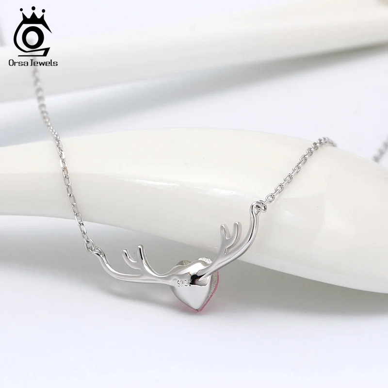 ORSA JEWELS S925 милое сердце и серебро антл кулон ожерелье розовый АААА Циркон Подвеска из серебра уникальные ювелирные изделия SN169