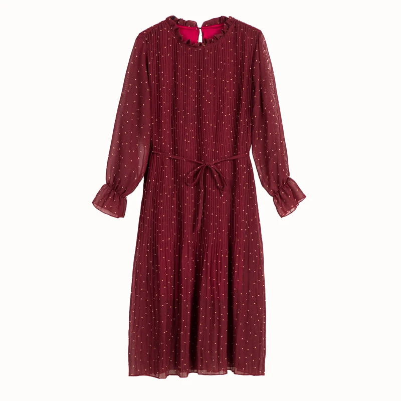 Винтажное женское шифоновое платье осеннее с длинным рукавом и Расклешенным