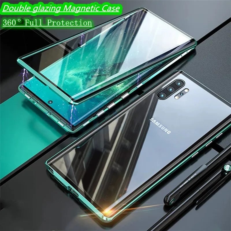 

Double Side Glass Magnetic Metal case for samsung galaxy s20 plus S21 Note 9 10 20 Ultra S8 S9 S10 Plus A71 A51 A50 A70 Cover