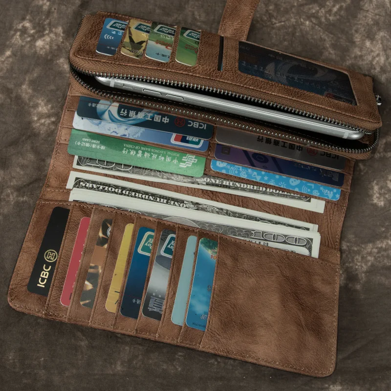 Мужской Длинный кошелек из натуральной кожи мужской с застежкой-молнией и