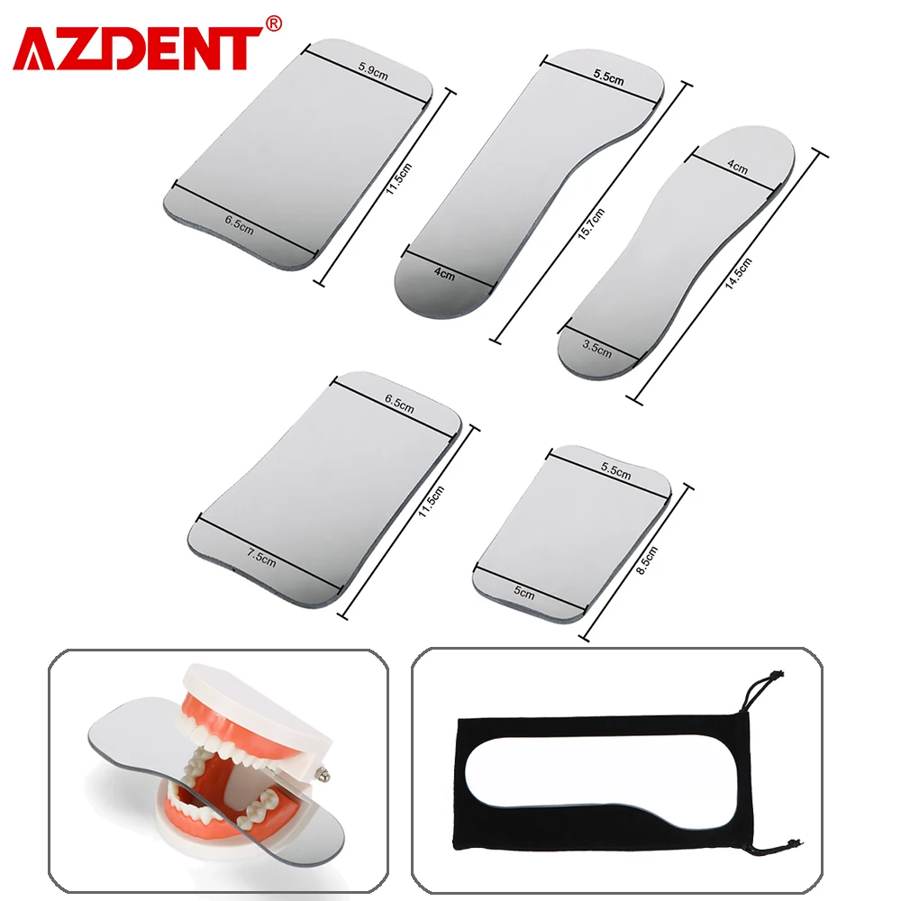 AZDENT 5pcs/Set Dental Orthodontic Photography Double-Sided Mirrors Reflector Dentistry Intra Oral Glass Coated Titanium