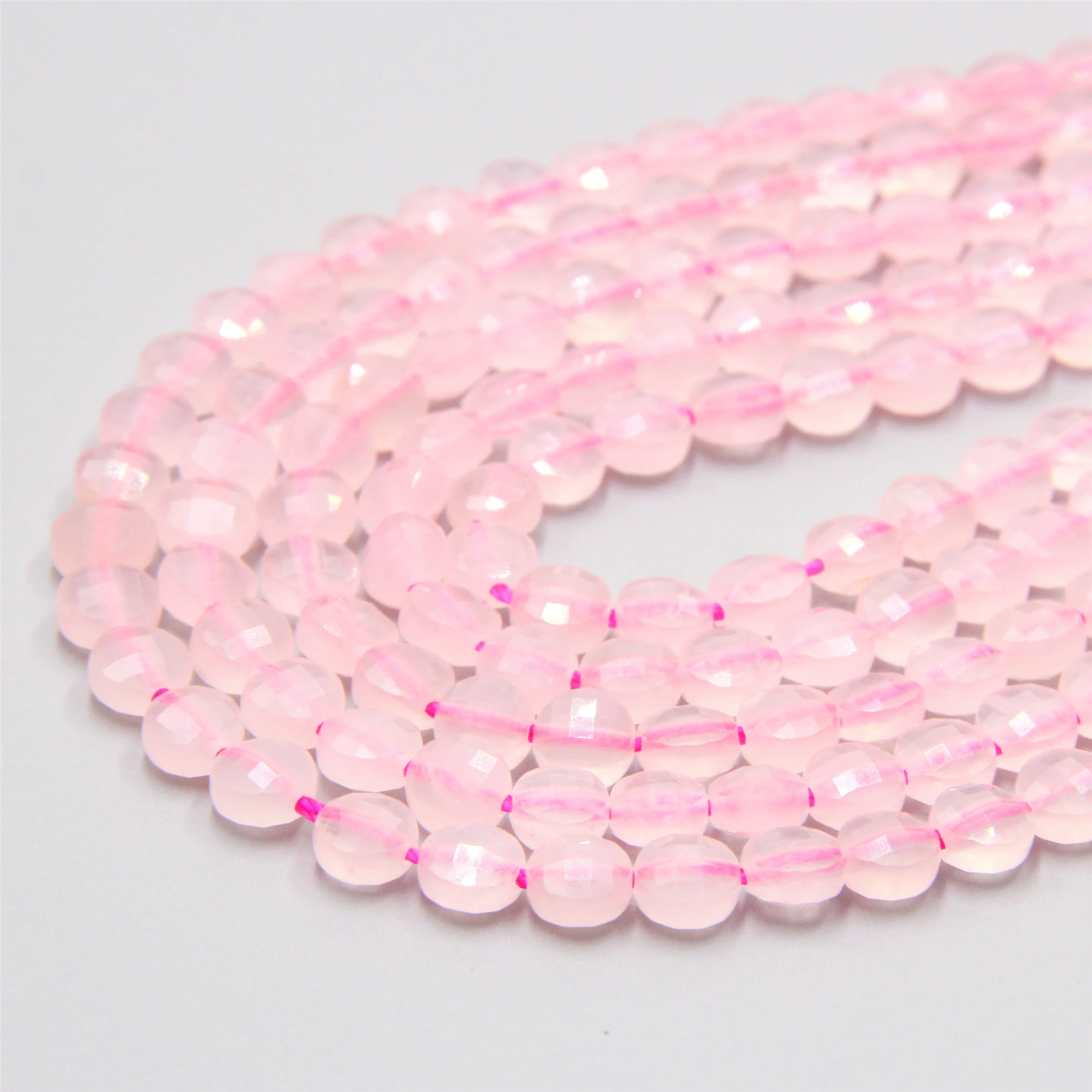 Граненая монета Quartzs натуральный розовый кристаллический кварц бусины в форме