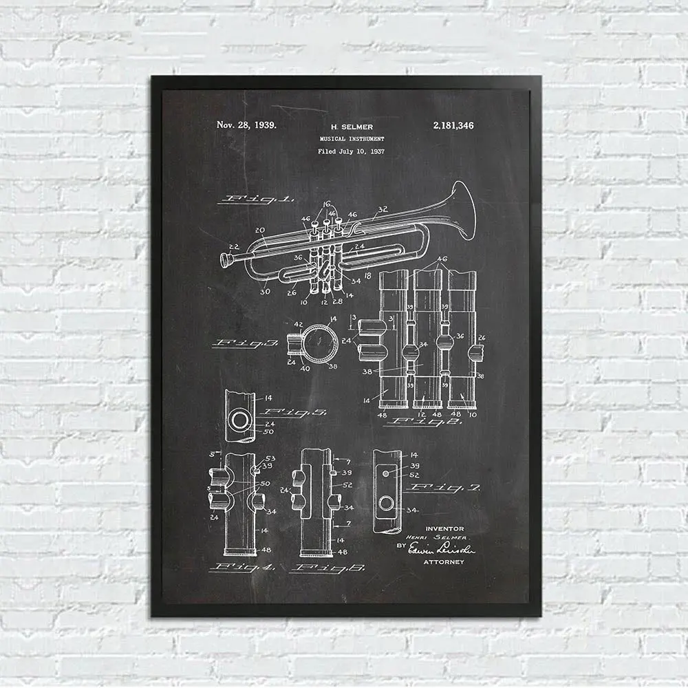 Раструб патент Blueprint холст Картина Настенная художественная Колонка винтажные