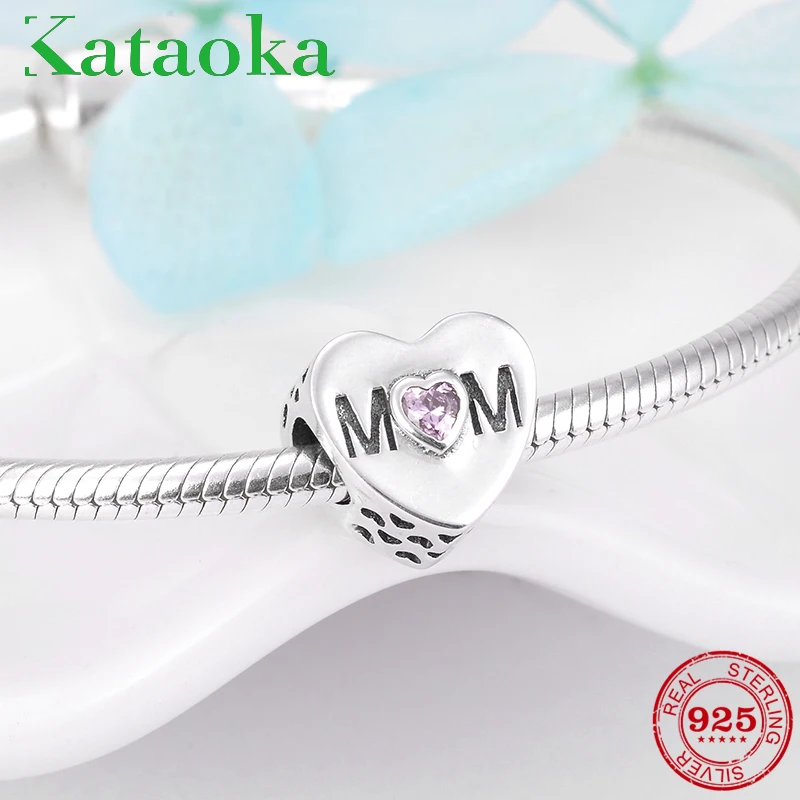 Authentic 925 Sterling Silver love MOM charm heart shape Fit Original European Charm Bracelet Jewelry making mother day gift | Украшения и