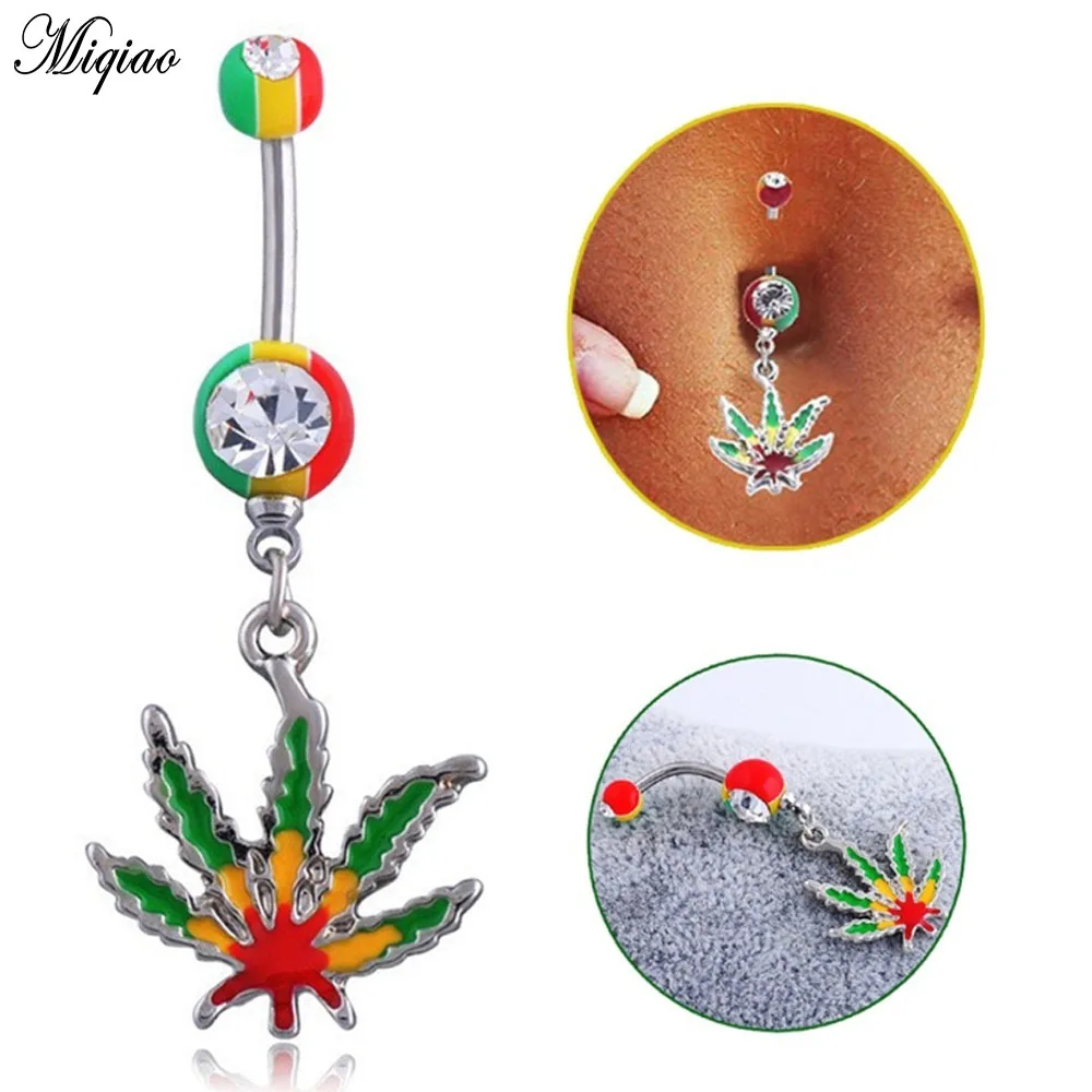 

Miqiao 1 Pcs Stainless Steel Belly Button Nail Umbilical Button Hemp Leaf Puncture Umbilical Ring