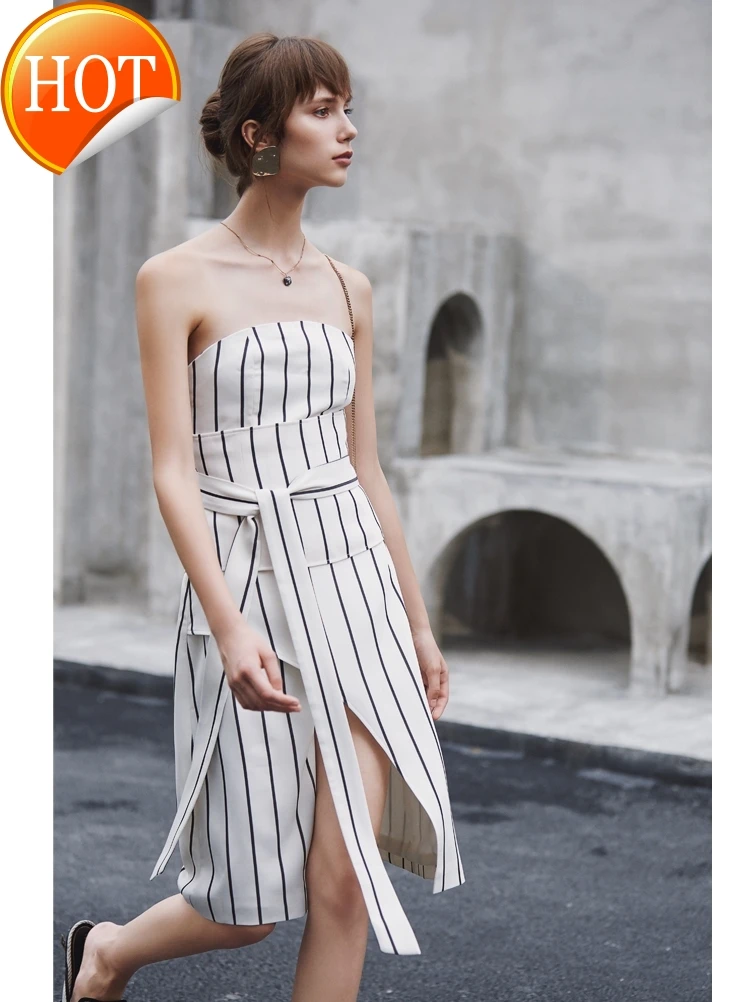

customized Australian design with one neck bra and irregular stripe dress for women's summer