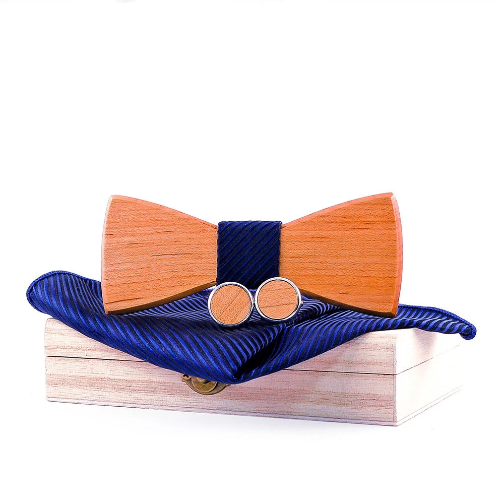 

Sitonjwly Handmade Wooden Bowtie Pocekt Square Cufflinks Set for Mens Suits Business Wood Bow Tie Wedding Handmade Corbata