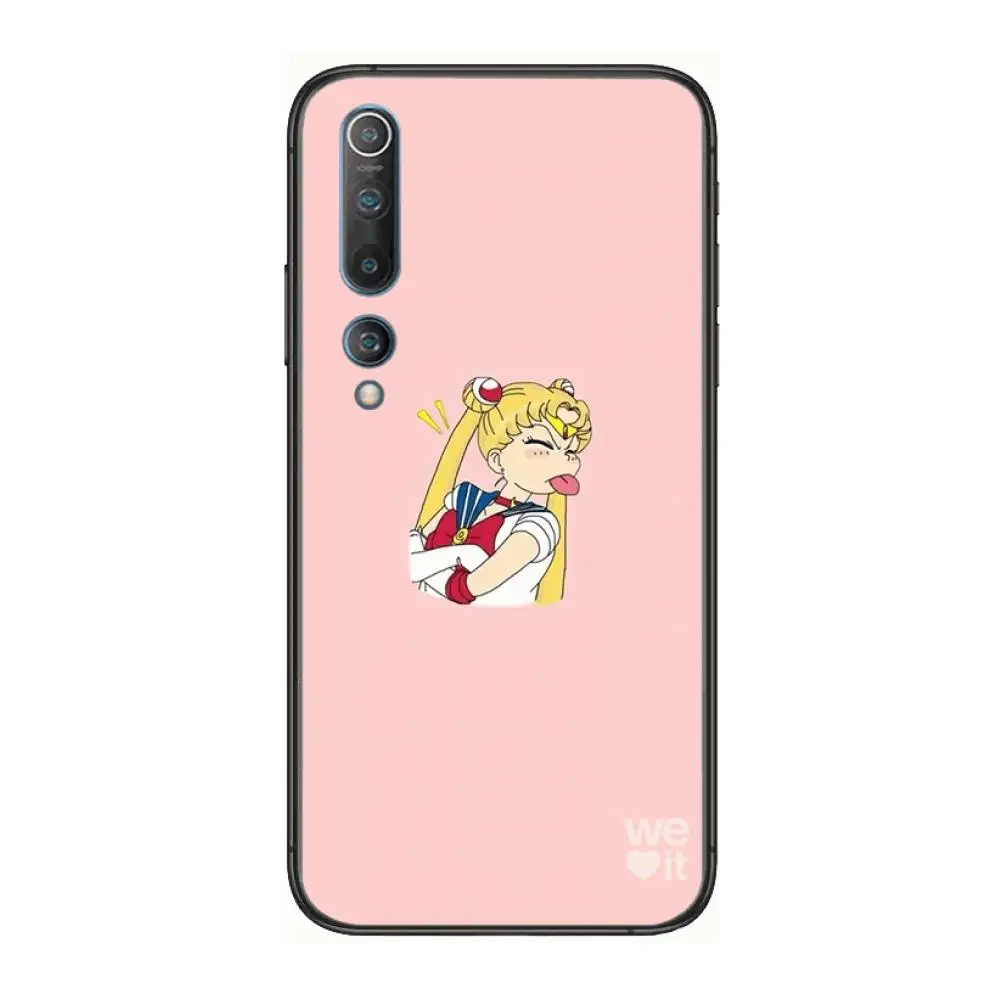 

Sailor-Moon cute Phone Case For xiaomi mi11 5g 10 liti Ultra 9Pro SE 3 8 Note Anime Black Cover Silicone Back Pretty tpu