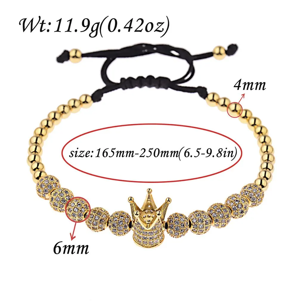 ЦИРКОНИЕВЫЕ мужская длинная браслет золотая корона в форме короны 6 мм Циркон