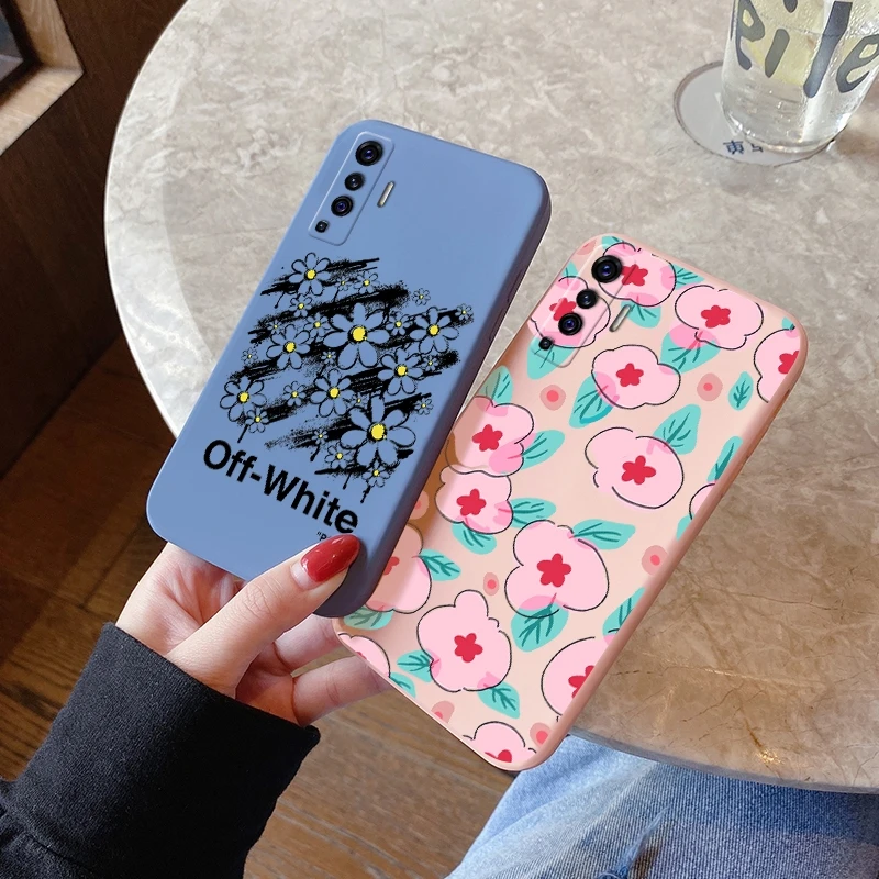 

For vivo V20 Pro V20 SE X50 X50Pro X60 vivo X60 Pro casing with Vintage flower pattern Back Cover Anti falling silica gel case