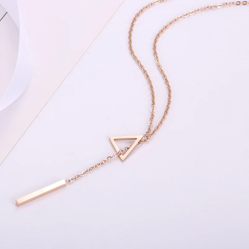 Женское длинное ожерелье из титановой стали ажурное треугольное геометрическое