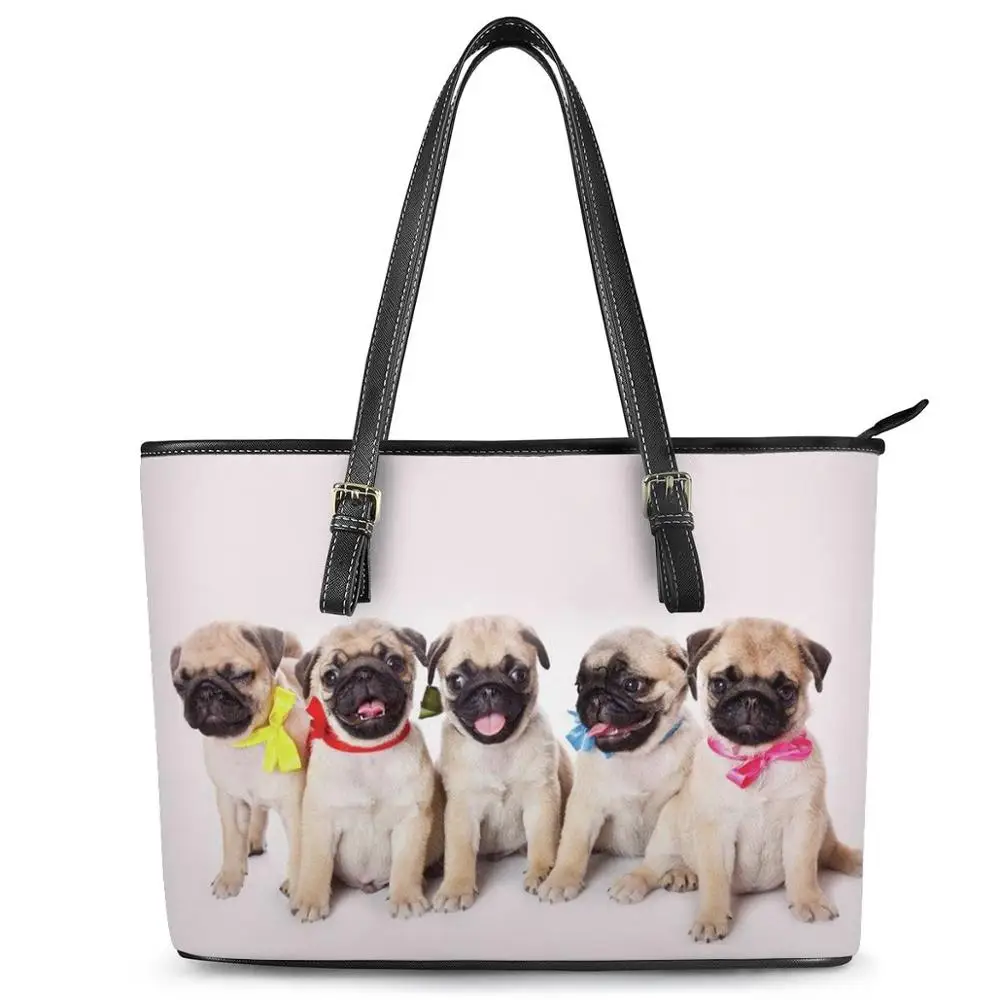 

Cute Animal Pug Printed Tote Bag Women Stylish PU Leather Handbag for Ladies Large Capacity Shoulder Bags Casual Female Big Bags