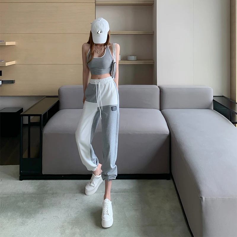 

Women Summer Hit Color Spliced Loose New Wide Leg Pants Female High Street Designed Oversize Trousers Ladies Casual Pant ML193