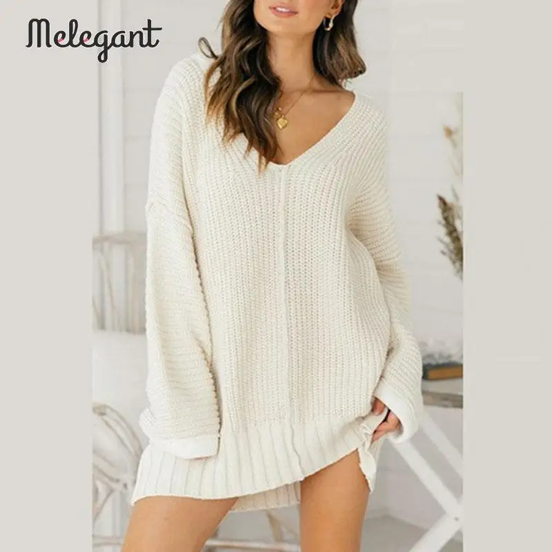 Mэлегантный вязаный негабаритный 2019 зимний женский свитер Длинные белые модные