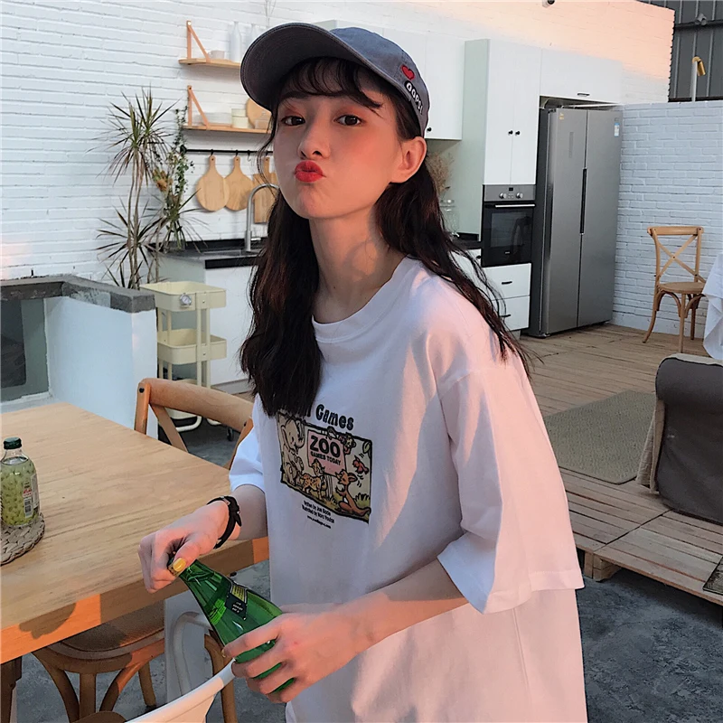 

Суперпопулярная футболка CEC с коротким рукавом, Женская свободная Модная студенческая футболка в Корейском стиле, в стиле мори, Ins, Харадзюк...