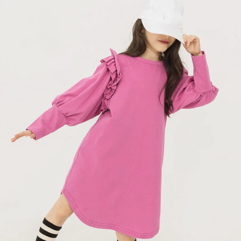 School Clothing Autumn Teens Kids Dress For Girls Lantern Sleeve Girl Children Purple Black Sweatshirts | Детская одежда и обувь
