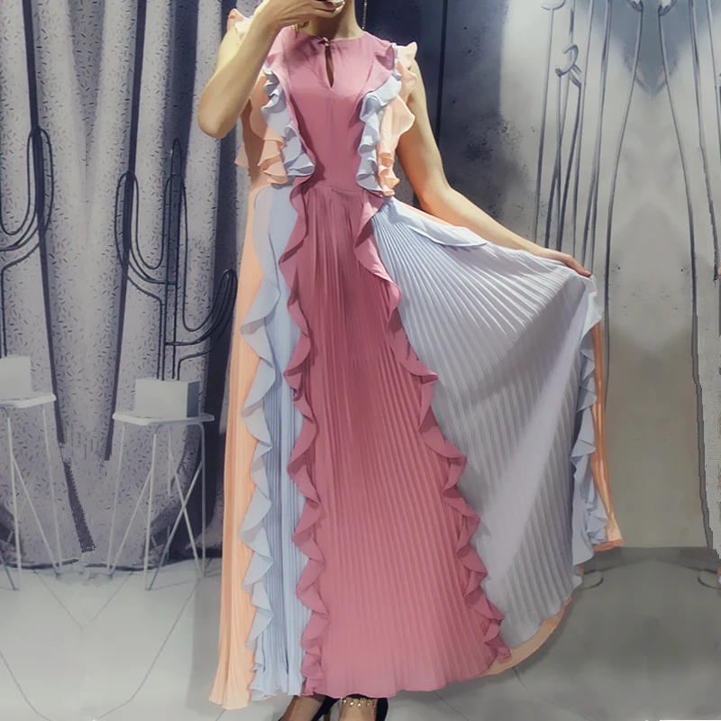 

women's clothing chiffon Summer ruffles fashion pleated sexy long dress2021New women's clothing banquet party big swing dress XL