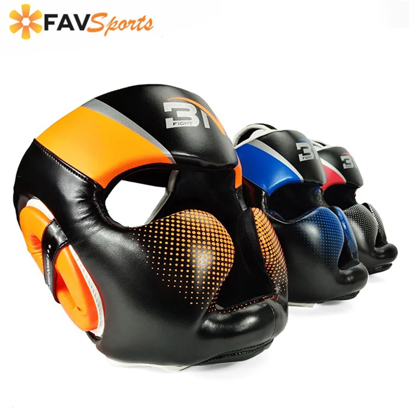 Полностью покрытый боксерский шлем Муай Тай искусственная кожа тренировочный
