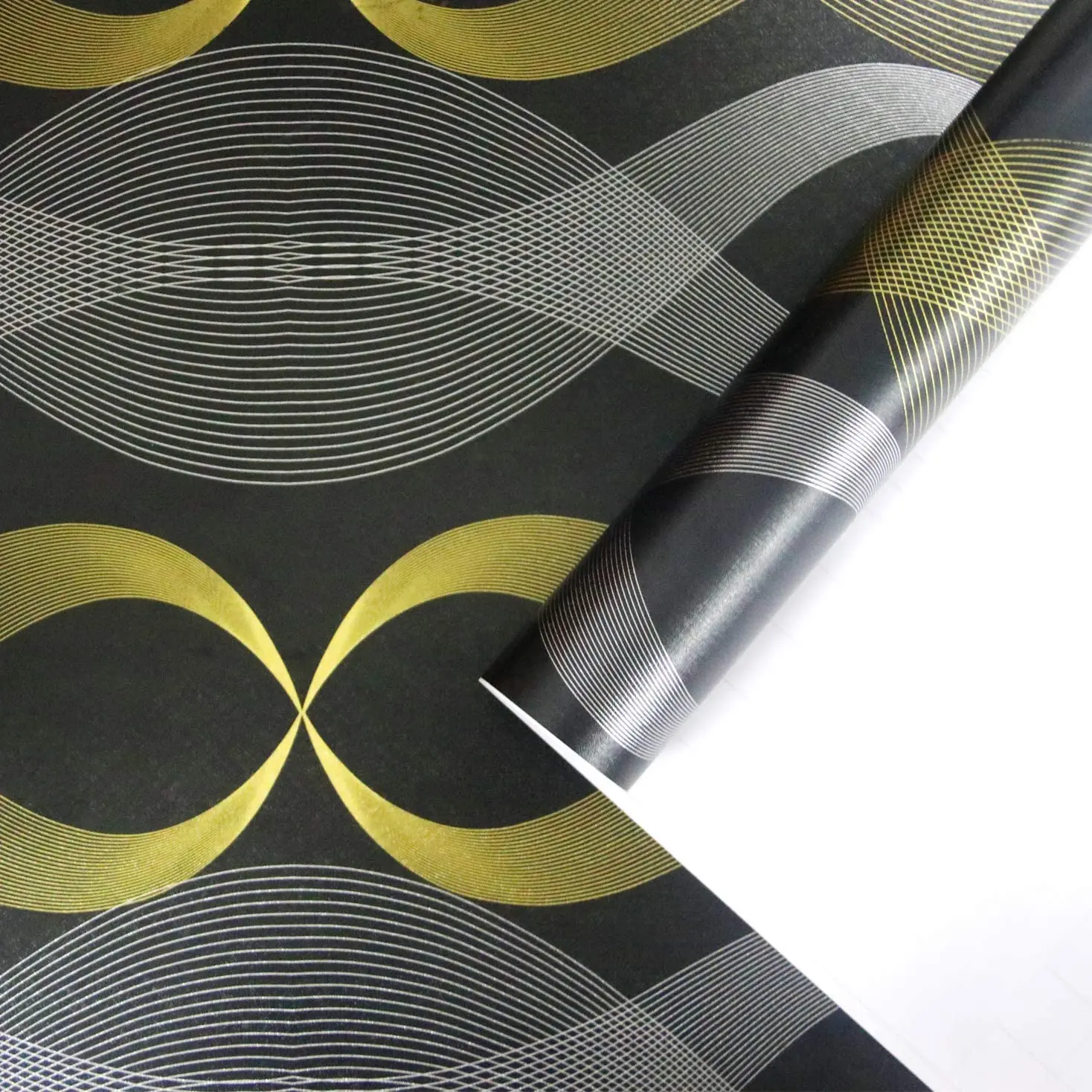 Черный винил самоклеящиеся обои с геометрическим рисунком Очистить и наклеить