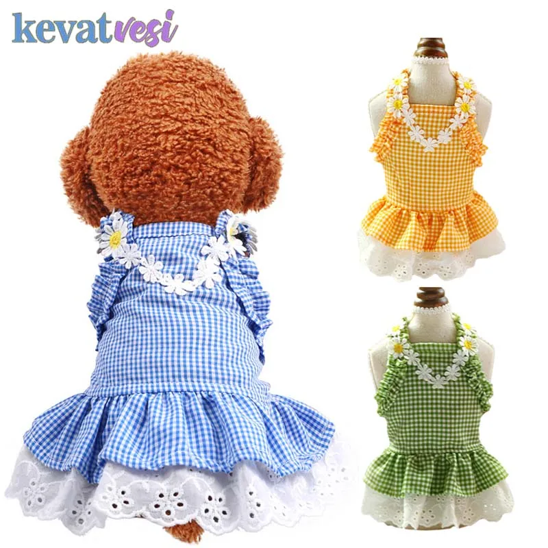 

Cute Flower Pet Dress for Dogs Summer Puppy Skirt with Lace Princess Plaid Skirt Party Small Dog Skirt Outfit Dog Clothes XS-XL