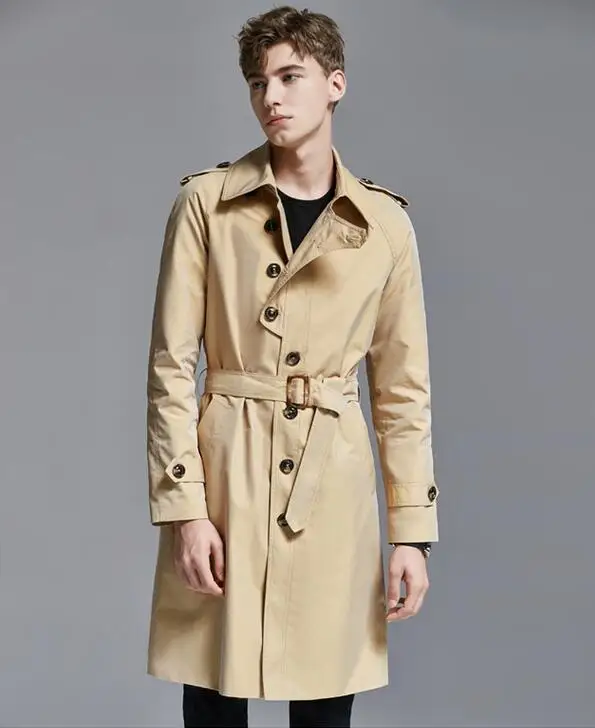

Mens Single-breasted trench coats man Medium length coat men casual clothes slim fit overcoat long sleeve 2020 new designer
