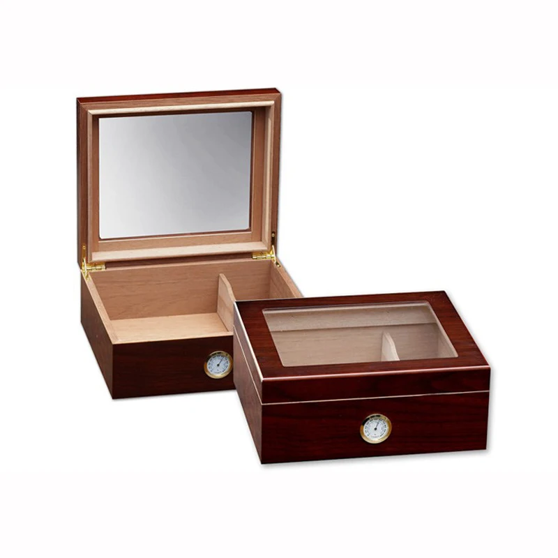 Стеклянная верхняя humidor деревянная испанская кедровая Коробка Для Хранения Сигар с подносом