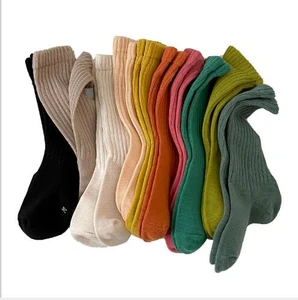 3Pairs 1-8Y 2022 spring new childrens socks double needles solid color baby girls students pile socks