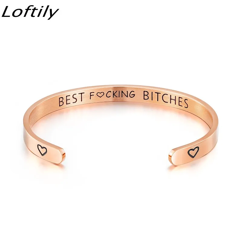 6mm Letters Engraved Best Bitches Bracelet Cuff Open Stainless Steel for Women Ladybro Friends pulseira Gift Jewelry | Украшения и