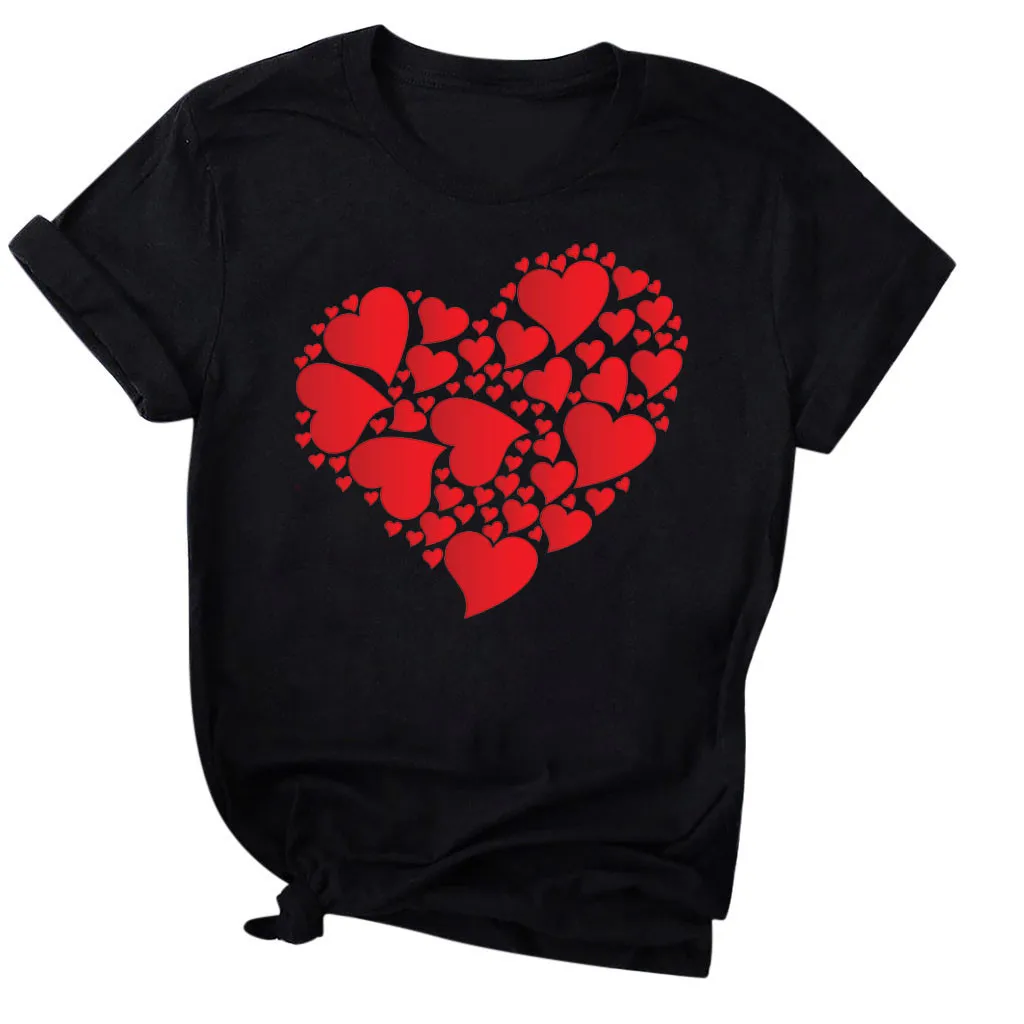 

New T Shirt Women Black Aesthetic Harajuku tshirt Summer Short Sleeve Love Heart Printed tshirt Female T-Shirt camiseta feminina