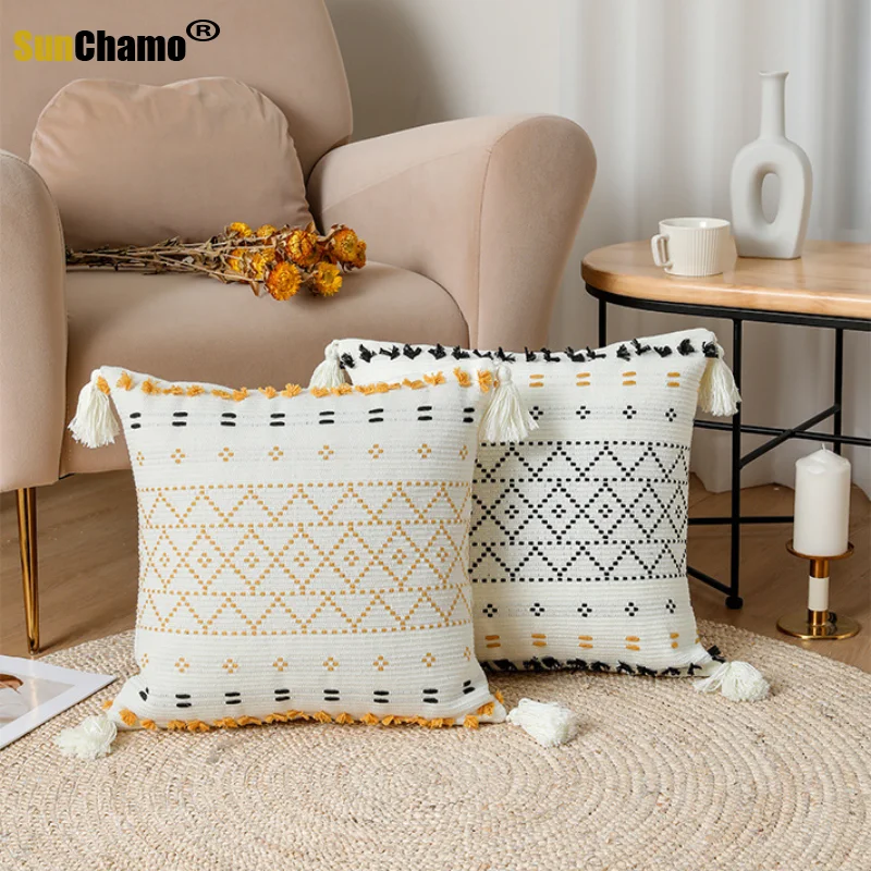 Цвет: желтый черный хлопковый жаккардовый чехол для подушки 45x4 5 см/30x50cm Подушка с