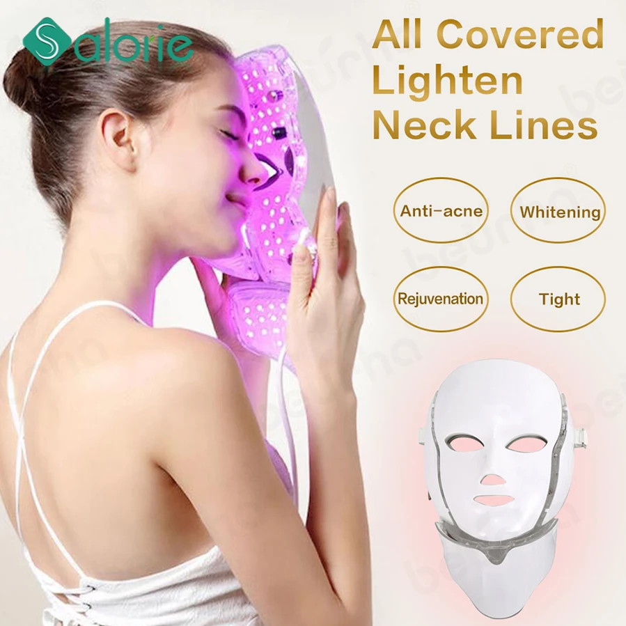 

NEWEST 3/7 Colors Photon Electric LED Facial Mask with Neck Skin Rejuvenation Anti Acne Wrinkle Beauty Treatment Salon Home Use