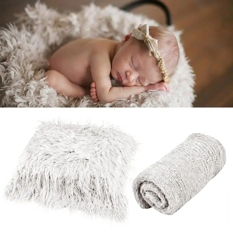 

2pcs Boys Girls Newborn Wrap DIY Baby Photo Props Set Washable Photography Mat Super Soft And Stretchy Acrylic Fibers Keep Warm