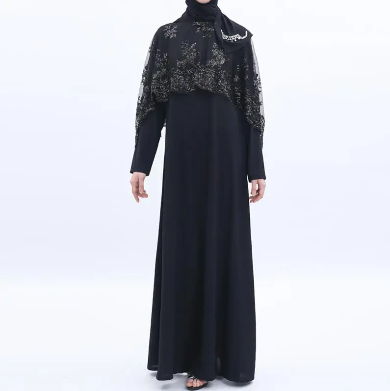 Кружевные платья abaya Дубай, Турция исламский, арабский мусульманское платье, Morocco Caftan Tesettur Elbise Sukienki платья Хиджаб халат Longue - Цвет: Black dress