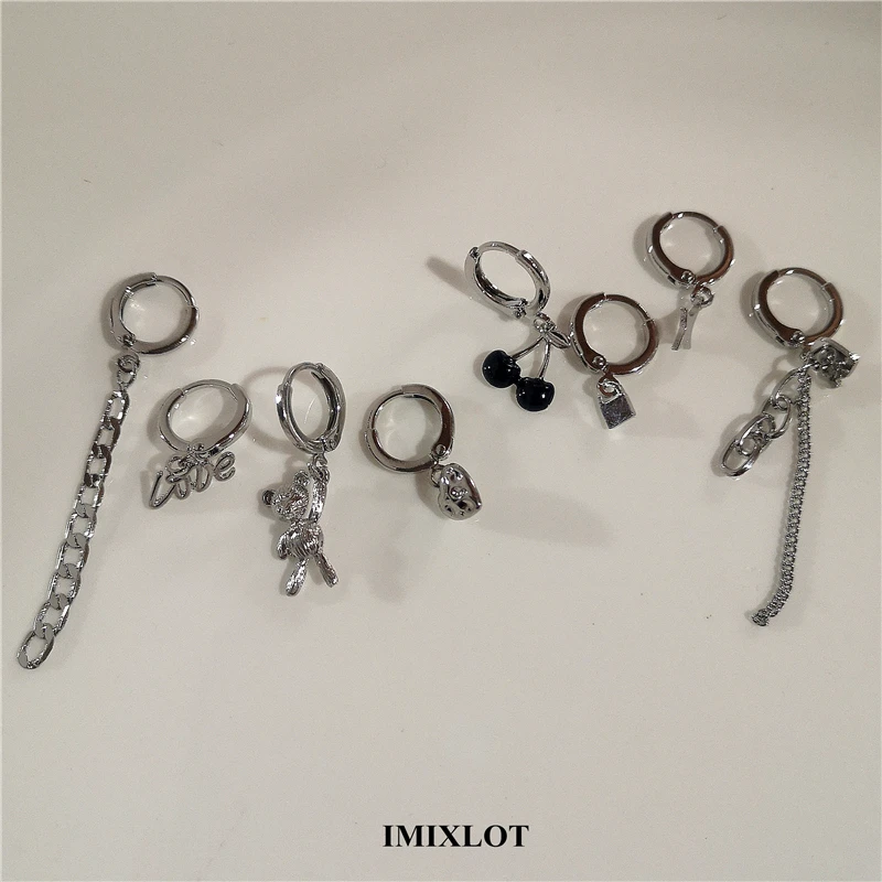 4 шт./компл. корейские милые серебряные металлические серьги-кольца в виде сердца