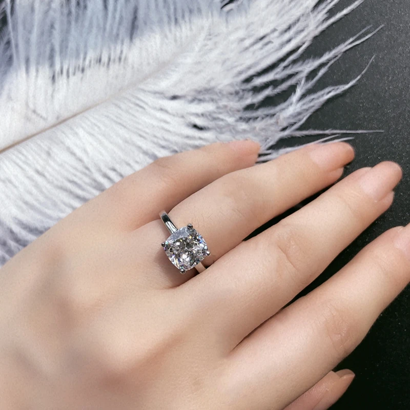 

AINUOSHI Solitare 9x9mm Cushion Cut Engagement Rings Simulated SONA Diamond For 925 Sterling Silver Wedding Bridal Ring Jewelry