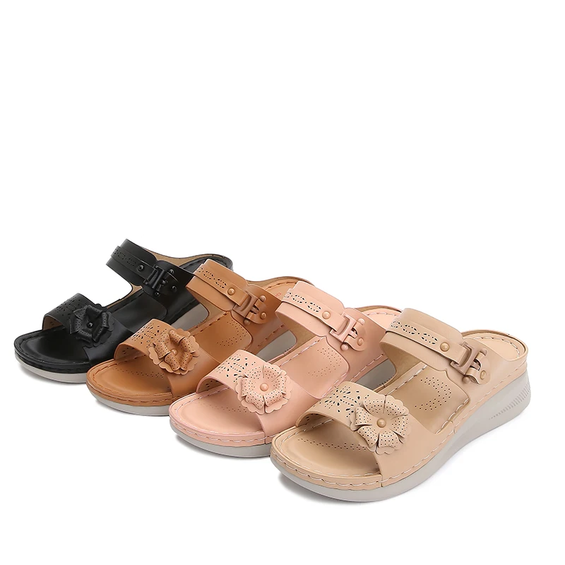 

Summer Beach Casual Women's Single Shoes Lightweight Non-Slip Soft Sole Mid-Heel Wedges Open-Toed Mother's Sandals Large Size