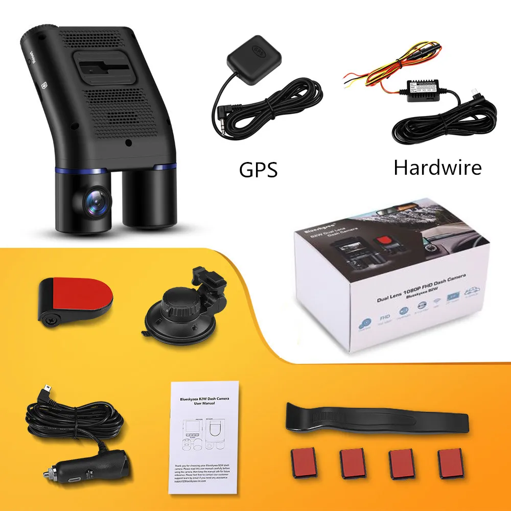 Add GPS n Kit Blueskysea B2W видеорегистратор для автомобиля, Full HD 1080 P, Wi-Fi, видеорегистратор с поворотным режимом парковки, Автомобильный видеорегистратор для Uber Lyft, такси, автобуса - Название цвета: Add GPS n Kit