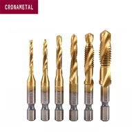 6pcs m3 m10 hex shank combination drill bitstaps for drills and screwdrivers tap drill bit set titanium coated m3 m4 m5 m6 m8