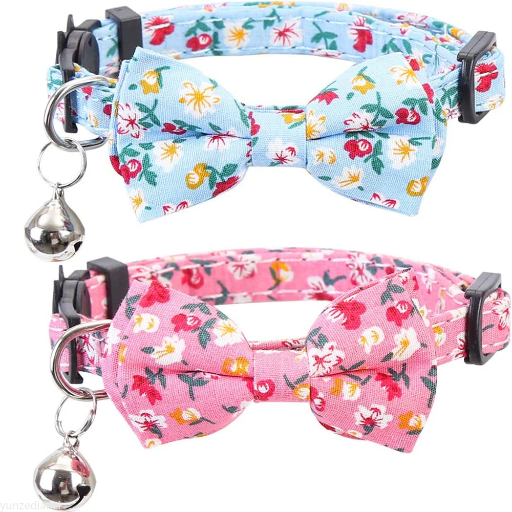 

Cat Collar with Bell Floral Patterns Flower Adjustable Safety Breakaway Kitten Collars for Kitty Cats Pets