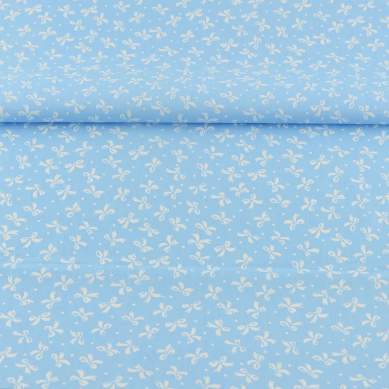 Новое поступление голубая хлопчатобумажная ткань шитье белых бантов