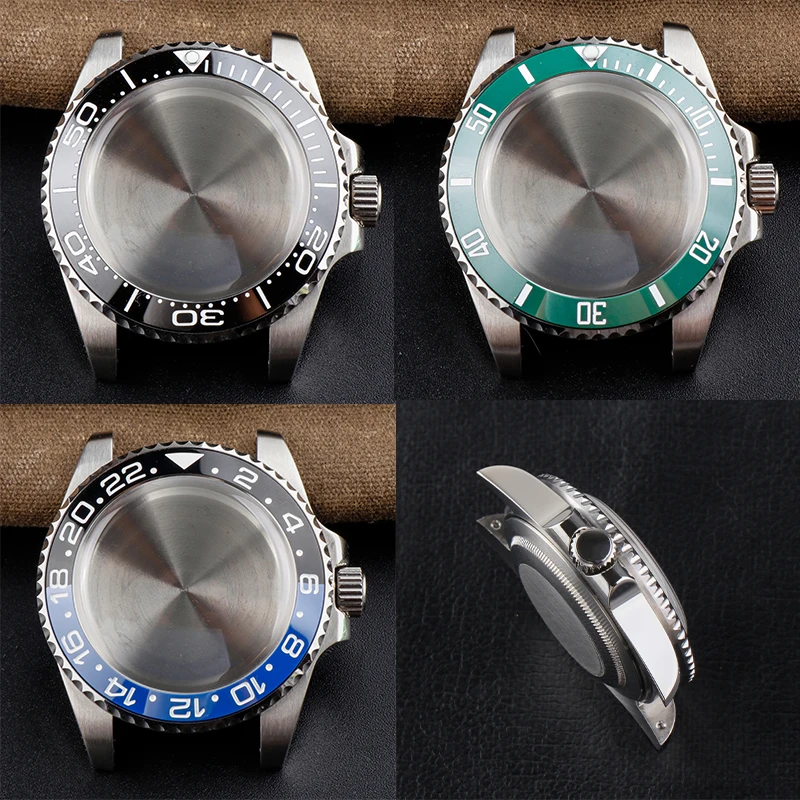 

40mm Sub Dome Sapphire Glass Stainless Steel Watch Case Magnifier Mod Accessory NH35 NH36 Movement 28.5mm Dial Crown Waterproof