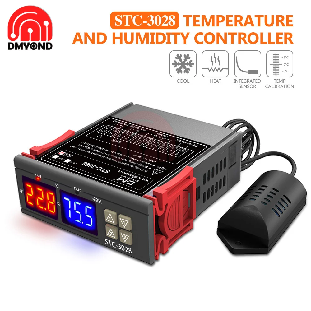 STC-3008 двойной цифровой регулятор температуры гигрометр C/F термостат два релейных