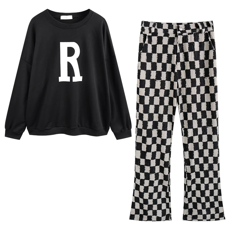 Свободные широкие брюки женские зимние шахматные повседневные новинка 2021