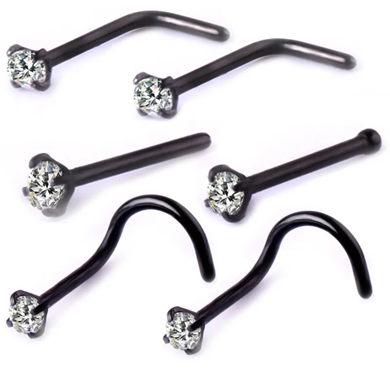 6 шт./компл. кольцо для пирсинга носа Очарование Золото Черный Нержавеющая сталь CZ