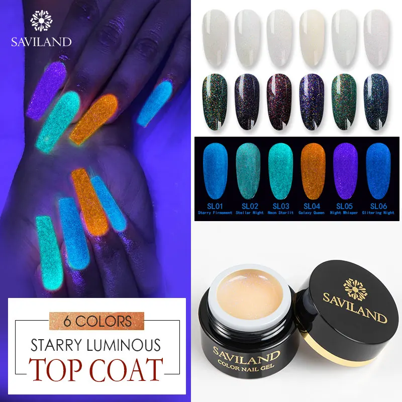 Звездное светящееся верхнее покрытие SAVILAND 6 мл Гель лак долговечный отмачиваемый