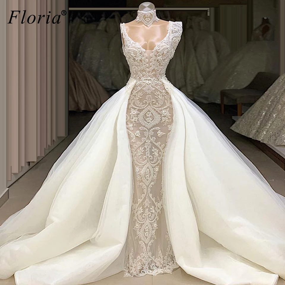 

Ivory Two Pieces Wedding Dresses 2020 Mermaid Lace Wedding Gowns Vintage Brides Dresses Chapel Vestido De Noiva Custom Made