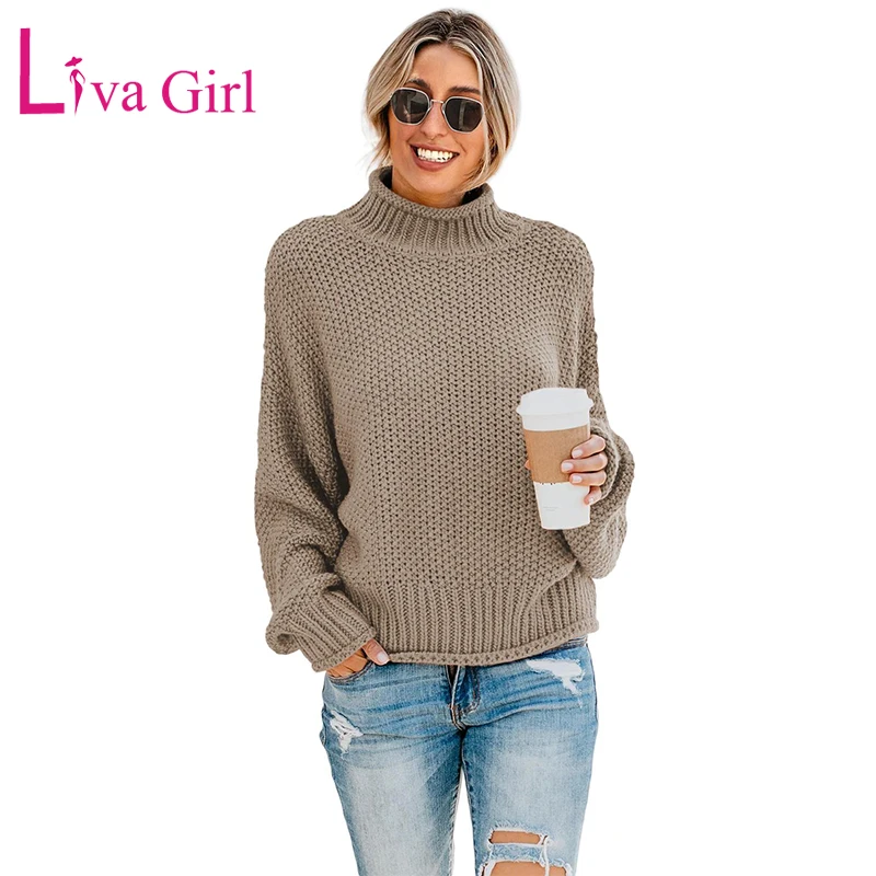 

Свитер женский осенне-зимний однотонный с высоким воротником и длинным рукавом