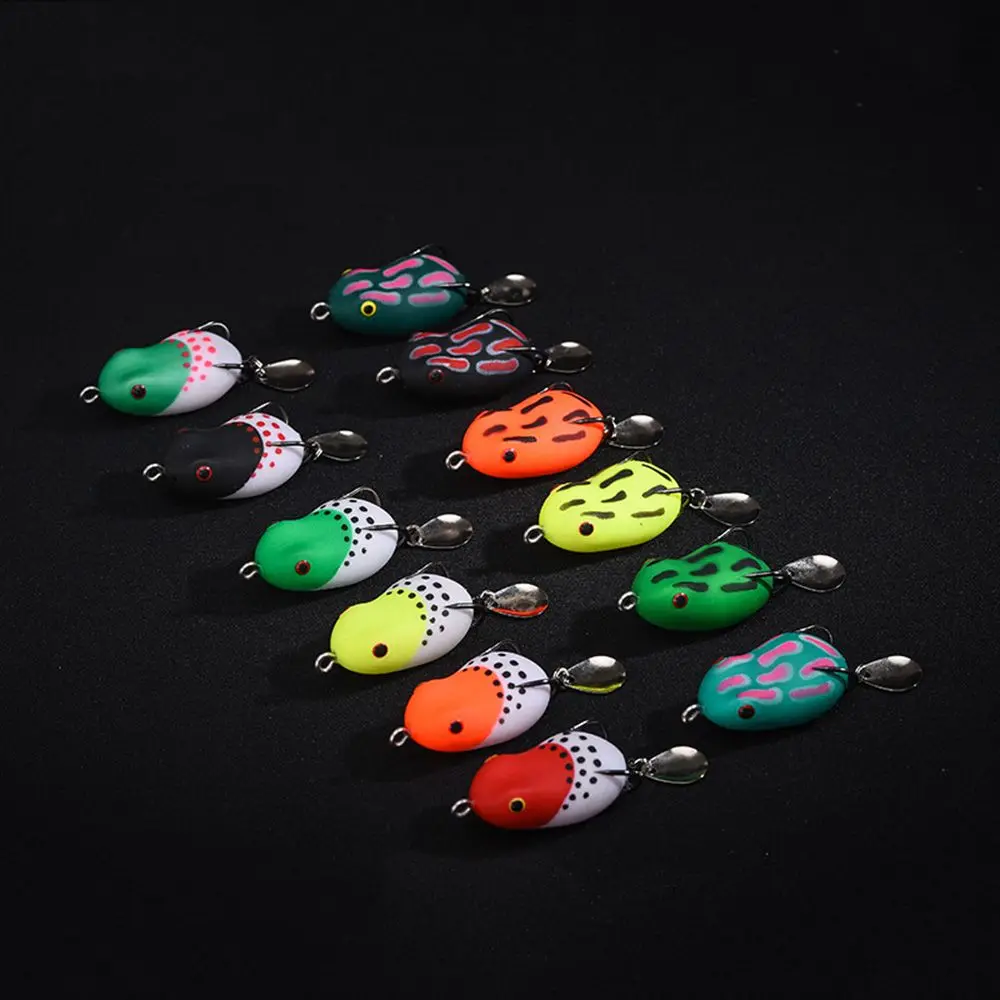 

8.5G 4MM Sequins Bait Spoon Frog Lure Soft Tube Bait Plastic Fishing Lure with Fishing Hooks Topwater Ray Frog Artificial 3D Eye