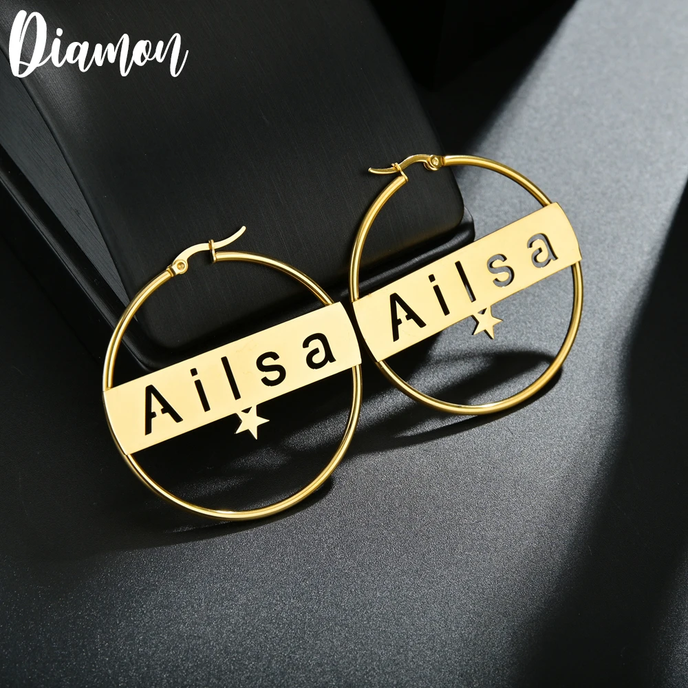 

Diamon High Quality Personalized Name Drop Earrings Customize Namplate ID Dangle Earring Women Stainless Steel Party Gift
