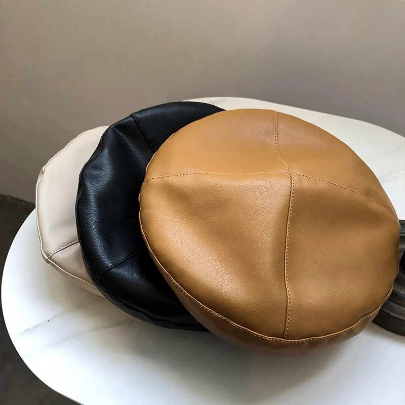 

Johnature PU Beret Hats For Women 2021 Autumn Winter New Fashion All Match Solid Color Adjustable 3 Colors Hats